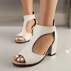 Sandals Square Block Heel T-Strap Faux Leather