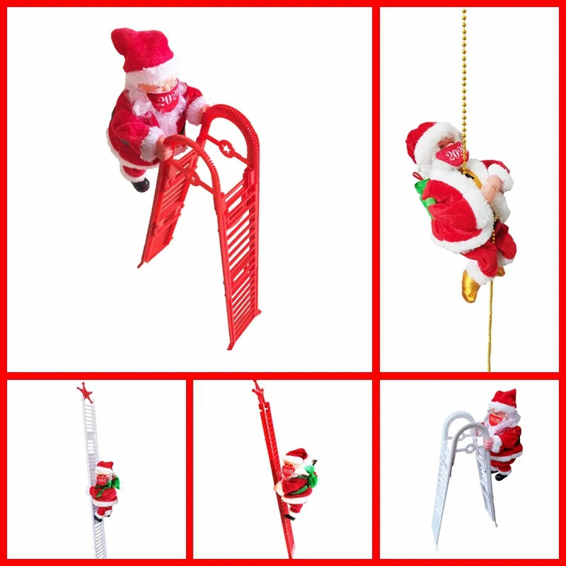Santa Claus Figurine Climbing Ladder Fiberglass Tabletop