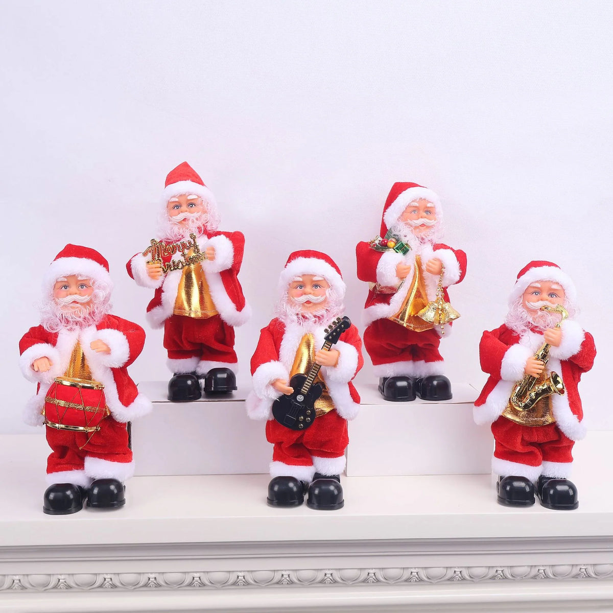 Santa Claus Figurine Hand-Painted Saxophone-Playing Indoor Decor