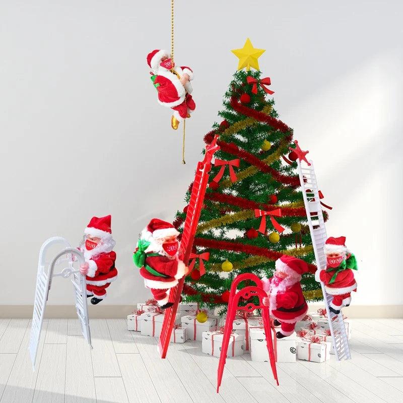 Santa Figurine Climbing Ladder Fiberglass