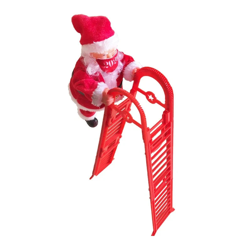 Santa Figurine Climbing Ladder Fiberglass