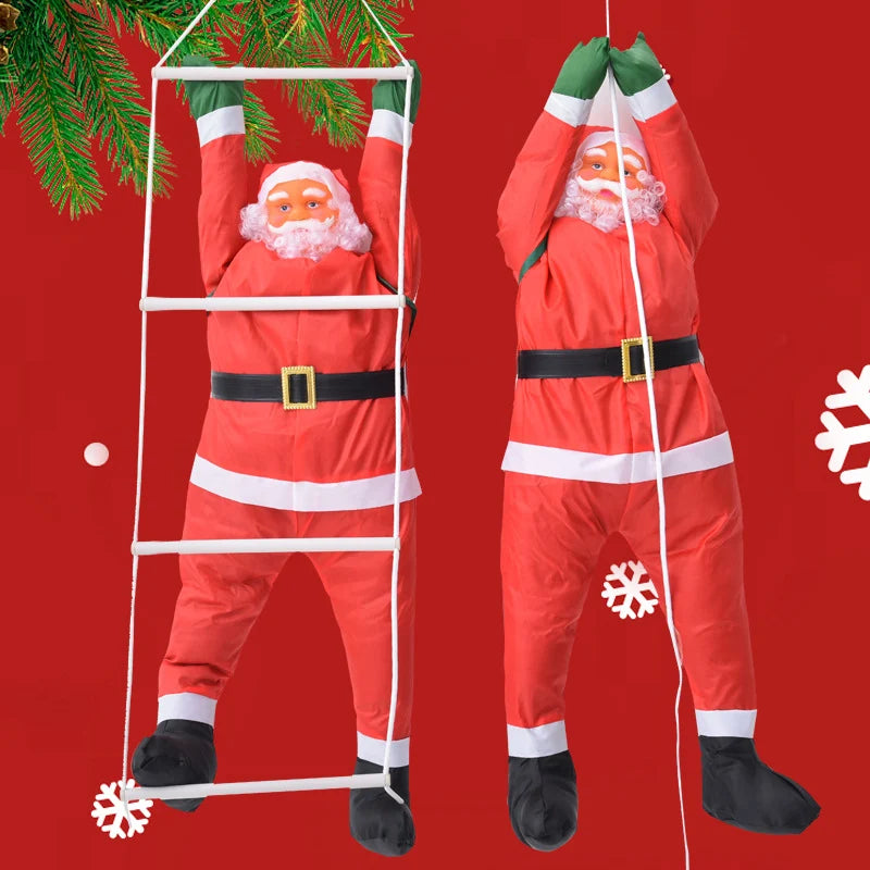 Santa Figurine Climbing Ladder Weather-Resistant 35 Inch