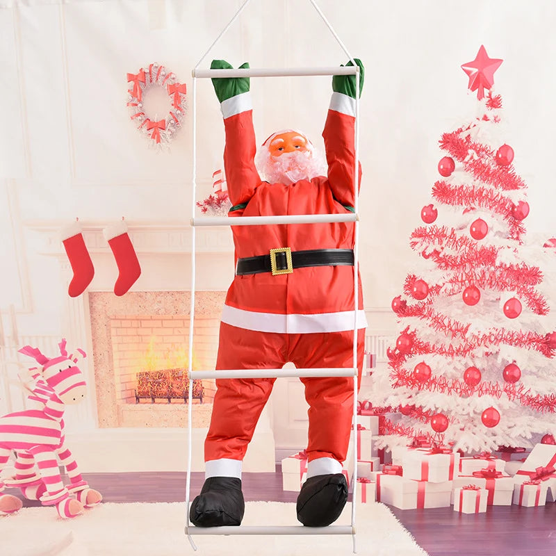 Santa Figurine Climbing Ladder Weather-Resistant 35 Inch