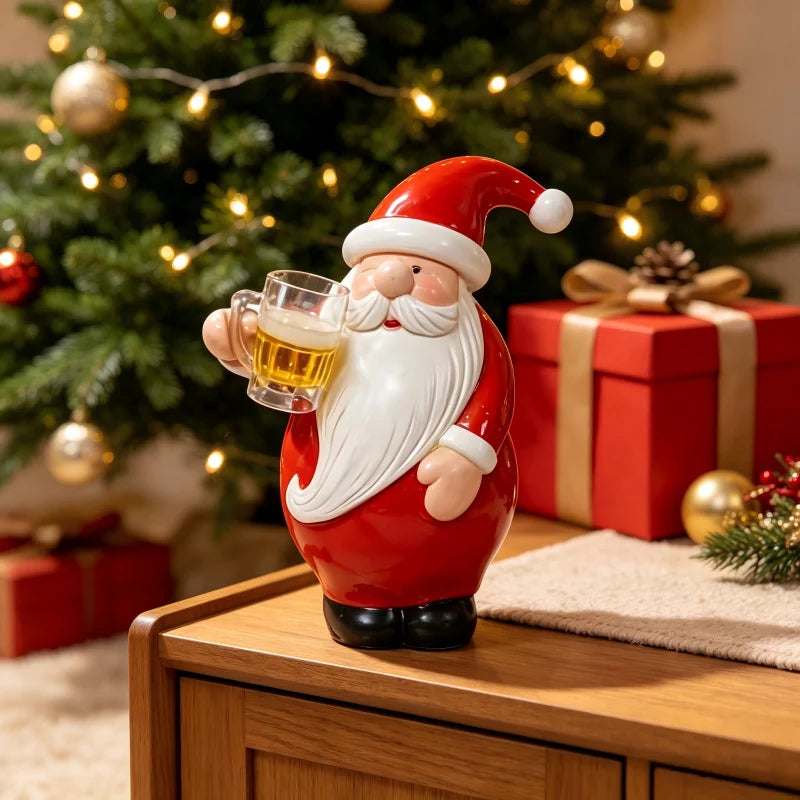 Santa Figurine Hand-Painted Polyresin With Beer Mug