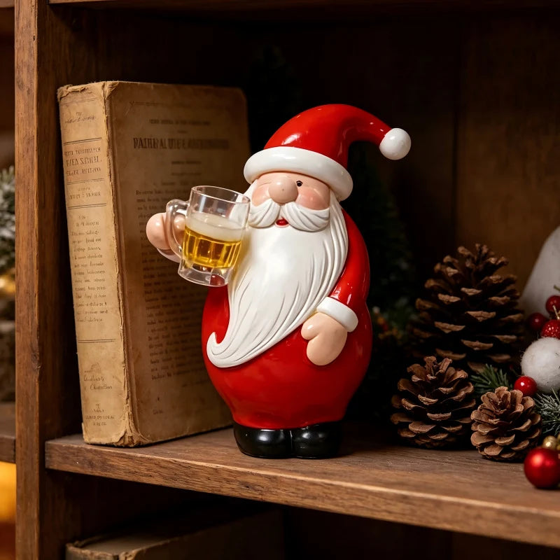 Santa Figurine Hand-Painted Polyresin With Beer Mug