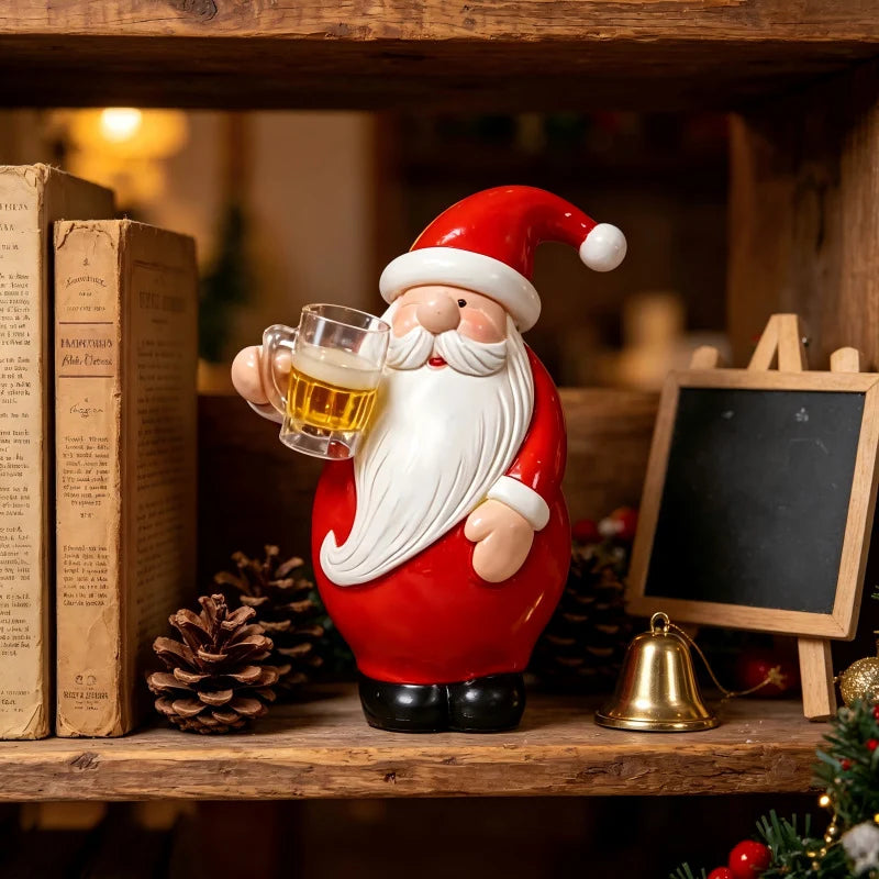 Santa Figurine Hand-Painted Polyresin With Beer Mug