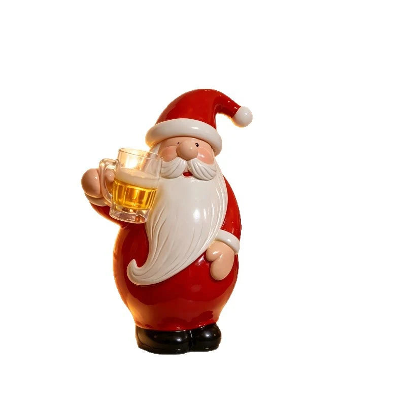 Santa Figurine Hand-Painted Polyresin With Beer Mug