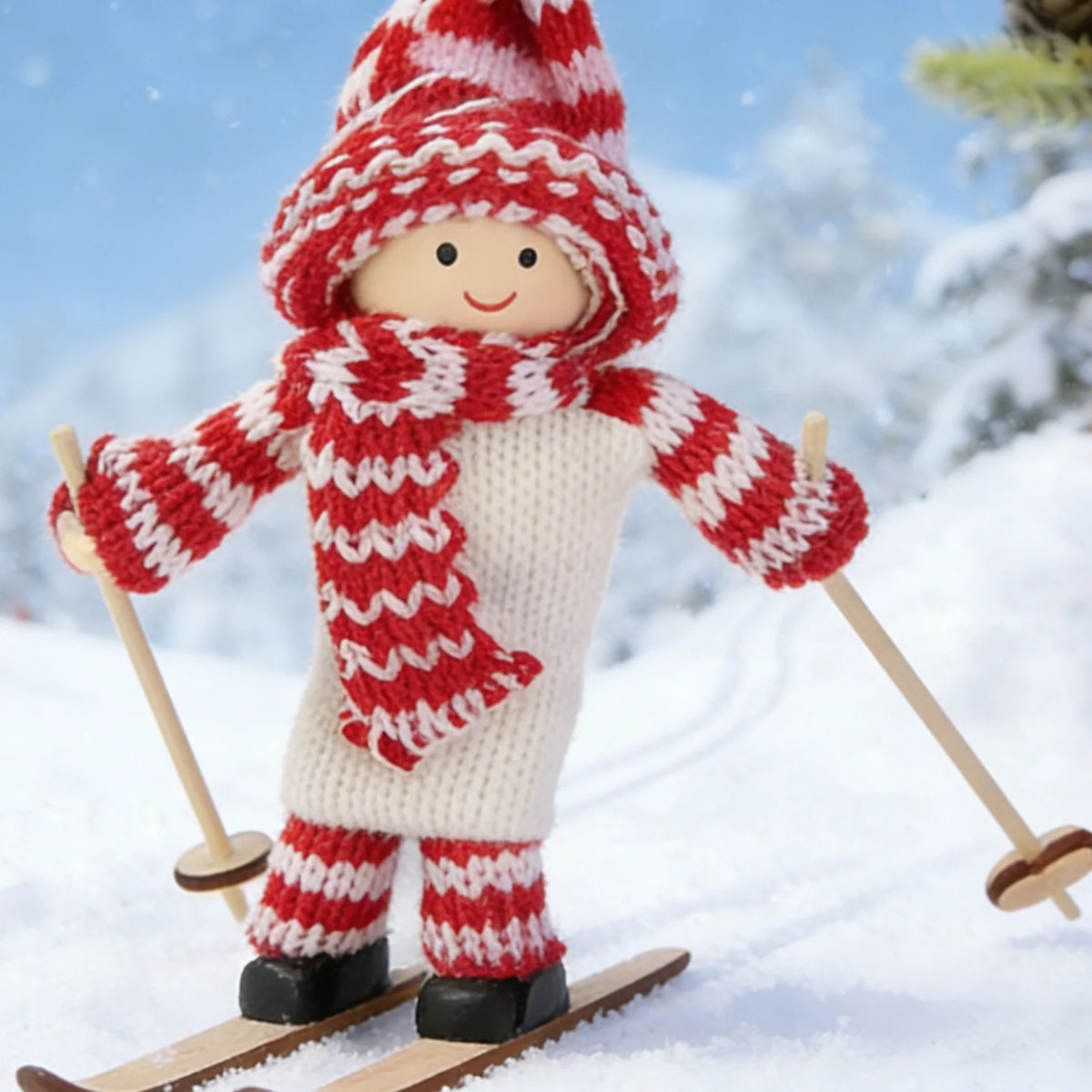 Santa Figurine Handmade Knitted Suit & Soft Beard