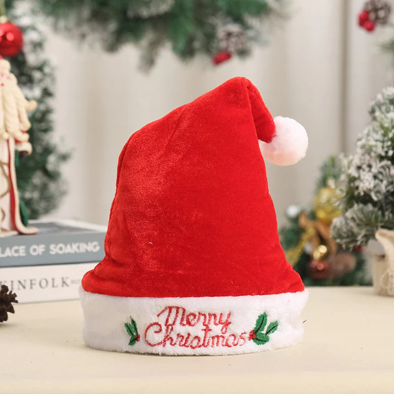Santa Hat Classic Red White Fur Trim Embroidered