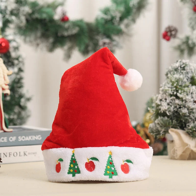 Santa Hat Classic Red White Fur Trim Embroidered