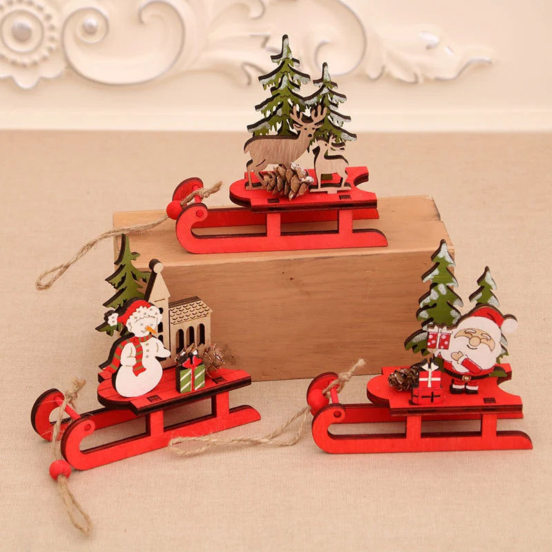 Santa Sleigh Decoration Handcrafted Wood Centerpiece