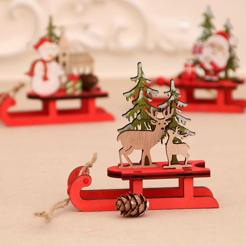 Santa Sleigh Decoration Handcrafted Wood Centerpiece