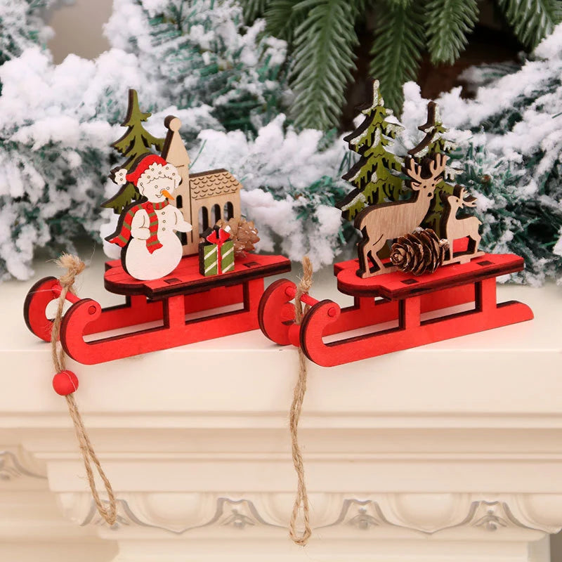 Santa Sleigh Decoration Handcrafted Wood Centerpiece