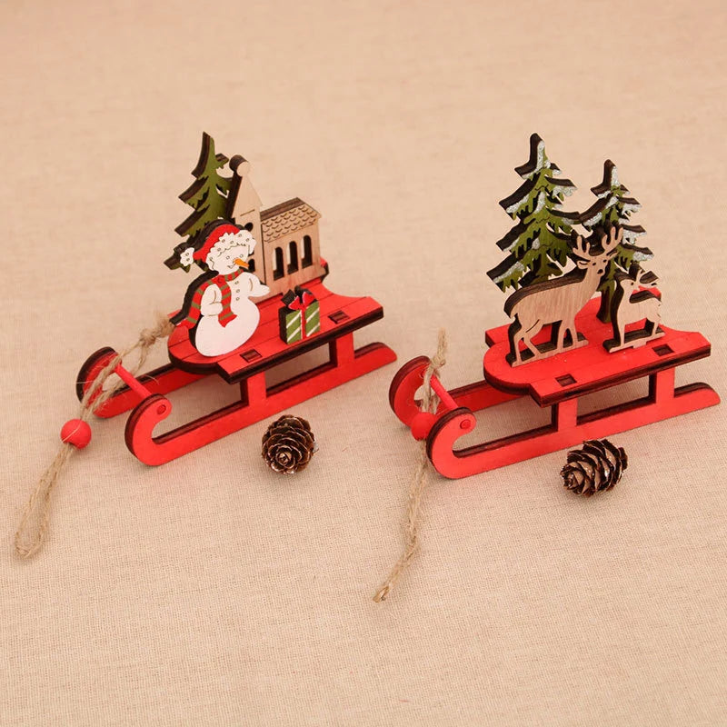 Santa Sleigh Decoration Handcrafted Wood Centerpiece