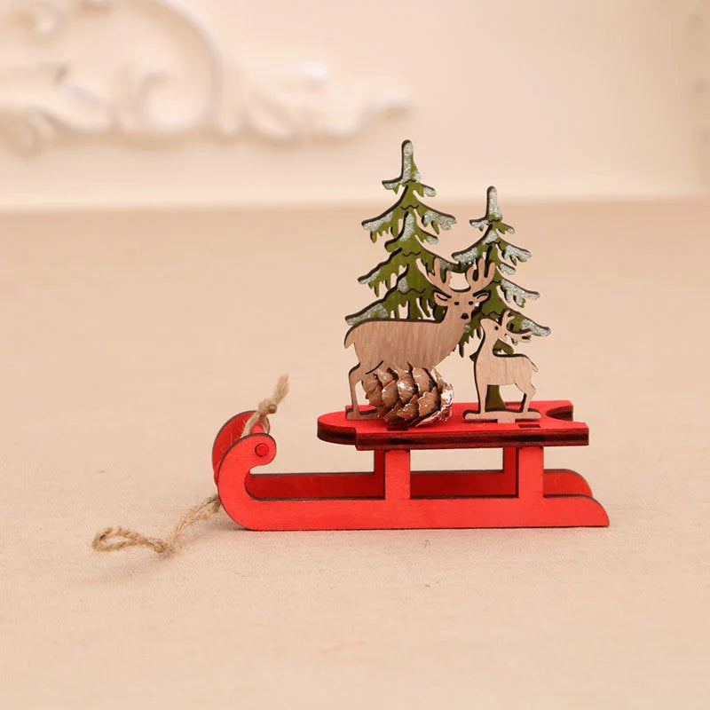 Santa Sleigh Decoration Handcrafted Wood Centerpiece