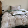 Satin Bedding Set Breathable Bamboo Print & Contrast Piping