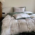 Satin Bedding Set Breathable Bamboo Print & Contrast Piping