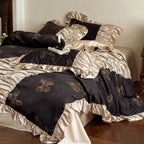 Satin Bedding Set Butterfly Print & Ruffle Trim