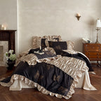 Satin Bedding Set Butterfly Print & Ruffle Trim