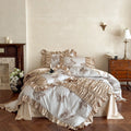 Satin Bedding Set Butterfly Print & Ruffle Trim
