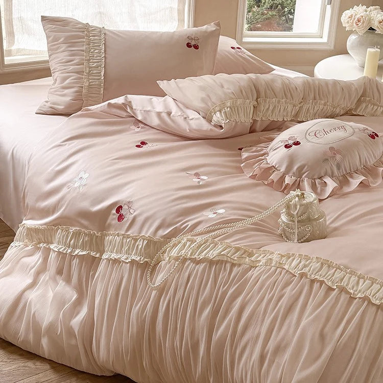 Satin Bedding Set Cherry Embroidery Four-Piece