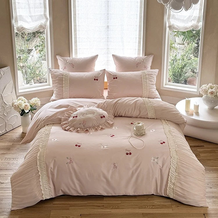 Satin Bedding Set Cherry Embroidery Four-Piece