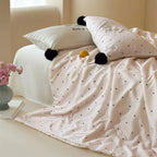 Satin Bedding Set Cooling Polka Dot & Pom-Pom Tassels
