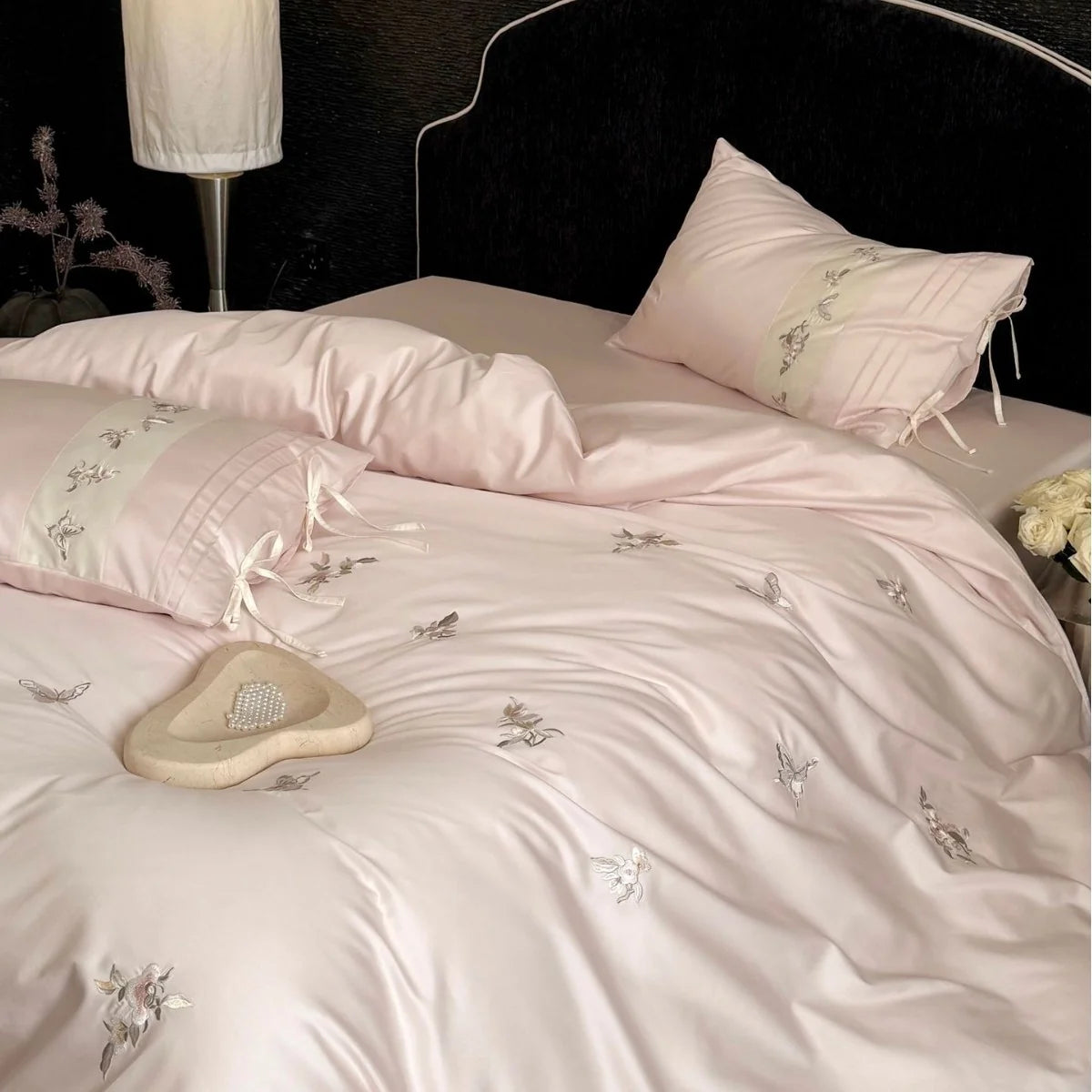 Satin Bedding Set Cotton Satin Embroidered Floral