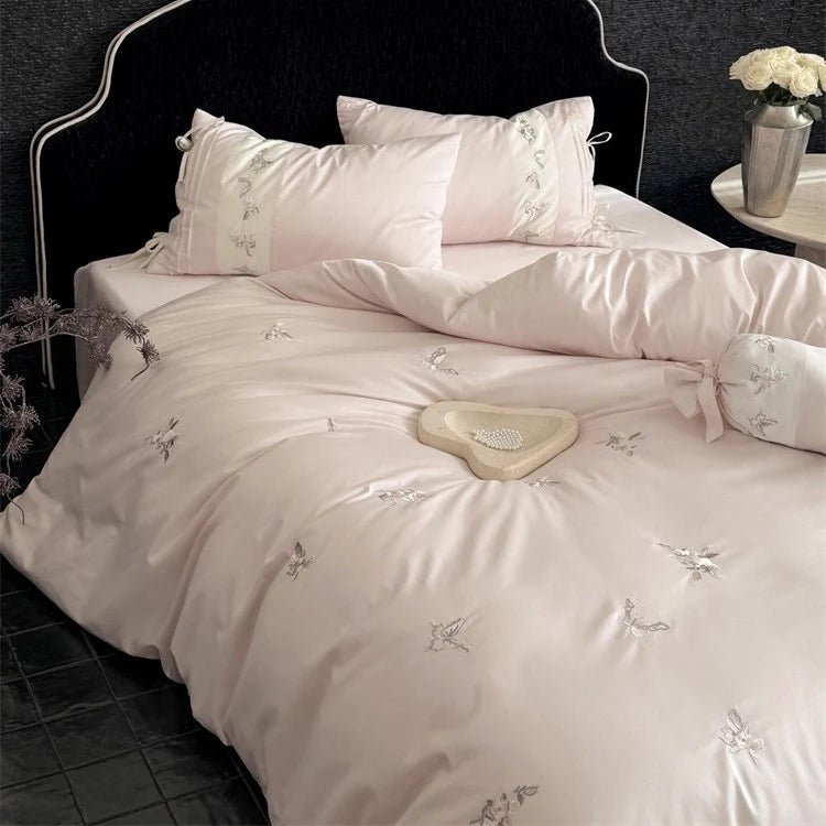 Satin Bedding Set Cotton Satin Embroidered Floral