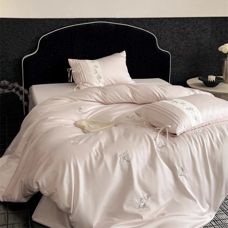Satin Bedding Set Cotton Satin Embroidered Floral
