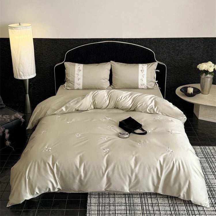 Satin Bedding Set Cotton Satin Embroidered Floral