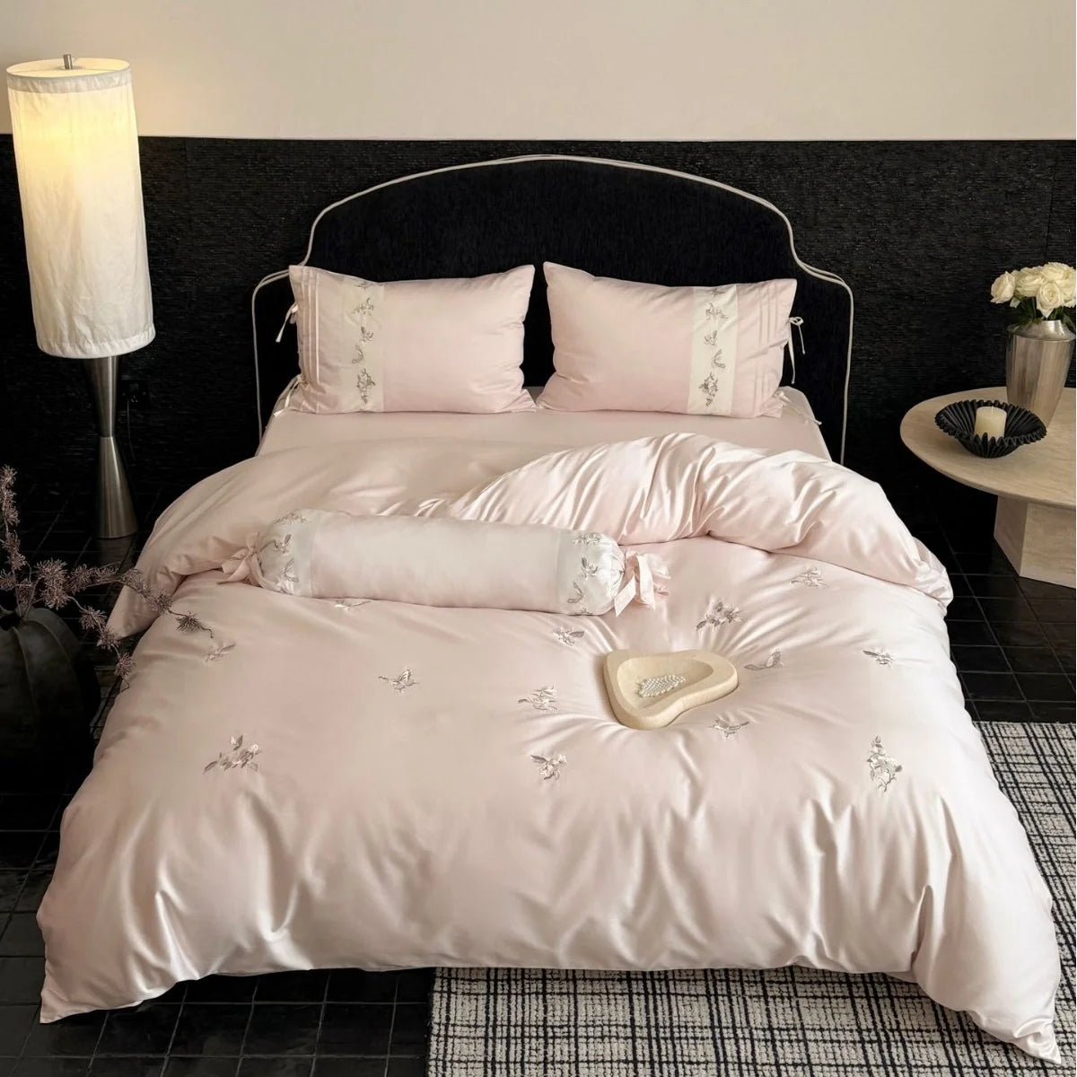 Satin Bedding Set Cotton Satin Embroidered Floral