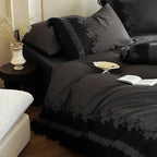 Satin Bedding Set Cotton Satin & Lace Embroidery 4-Piece