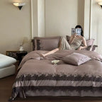 Satin Bedding Set Cotton Satin & Lace Embroidery 4-Piece