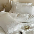 Satin Bedding Set Cotton Satin & Lace Embroidery 4-Piece