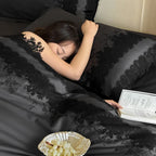 Satin Bedding Set Cotton Satin & Lace Embroidery 4-Piece