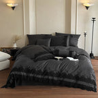 Satin Bedding Set Cotton Satin & Lace Embroidery 4-Piece