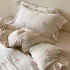 Satin Bedding Set Delicate Rose Ruffle Set of 4