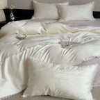 Satin Bedding Set Embroidered Bows & Lace Trim