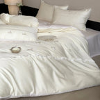 Satin Bedding Set Embroidered Bows & Lace Trim