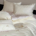 Satin Bedding Set Embroidered Bows & Lace Trim