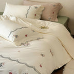 Satin Bedding Set Embroidered Floral Machine Washable