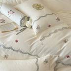 Satin Bedding Set Embroidered Floral Machine Washable