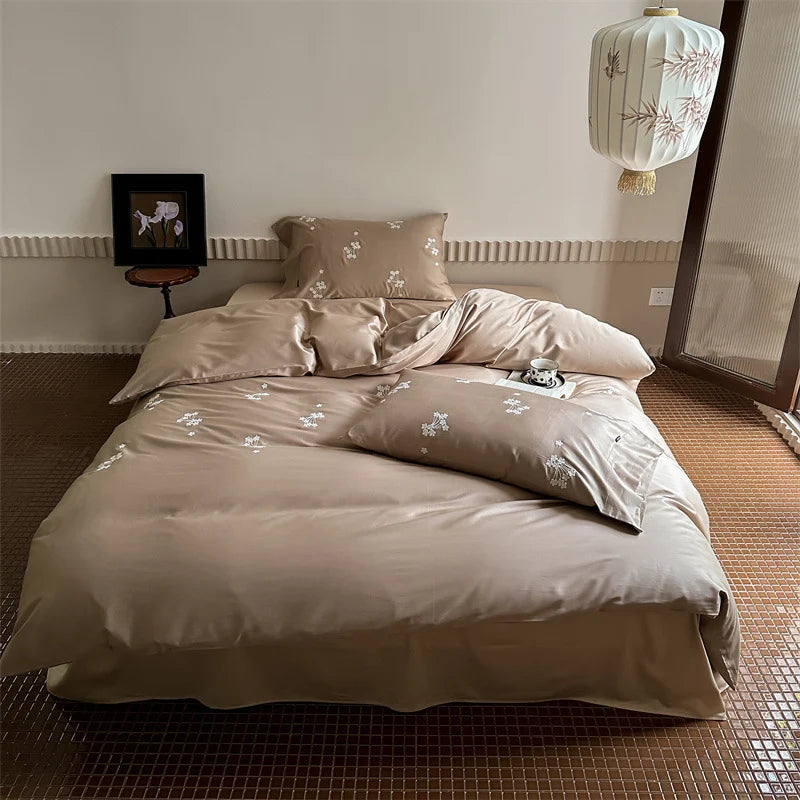 Satin Bedding Set Floral Embroidery All Season