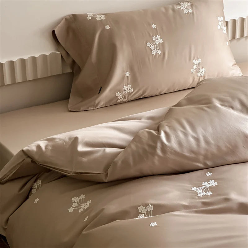 Satin Bedding Set Floral Embroidery All Season