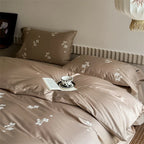 Satin Bedding Set Floral Embroidery All Season
