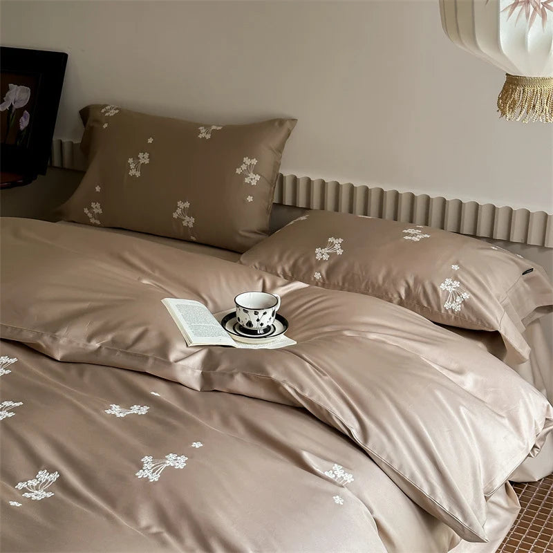 Satin Bedding Set Floral Embroidery All Season