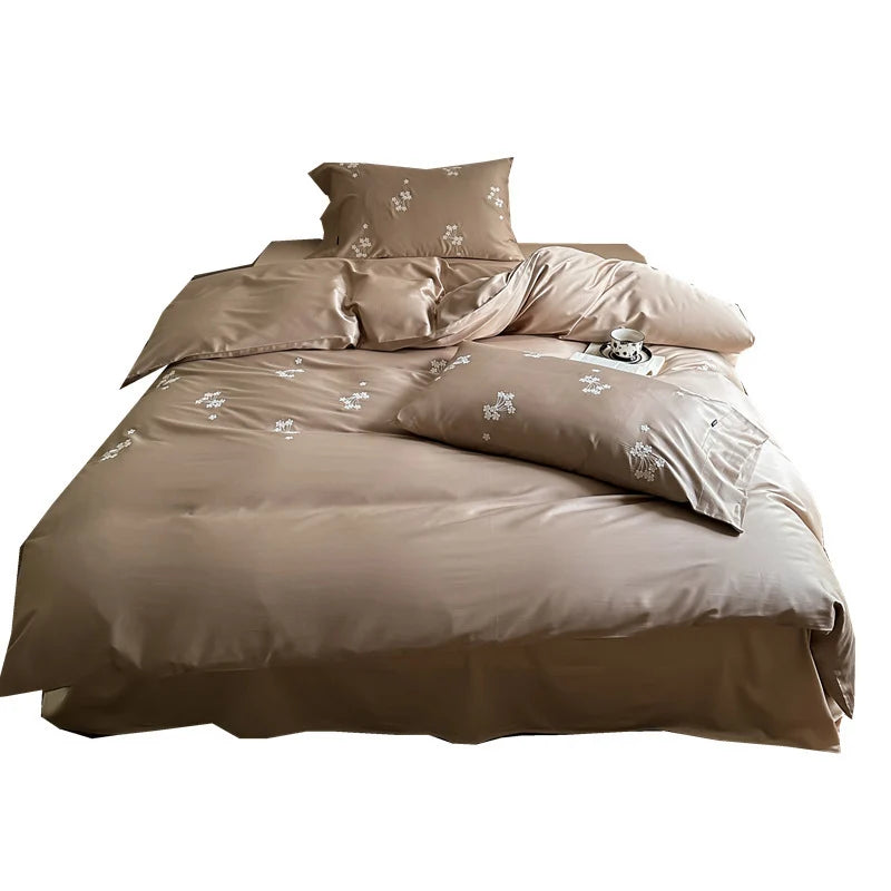 Satin Bedding Set Floral Embroidery All Season