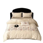 Satin Bedding Set Floral Embroidery Temperature Regulating