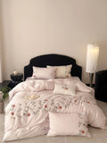 Satin Bedding Set Floral Embroidery Temperature Regulating
